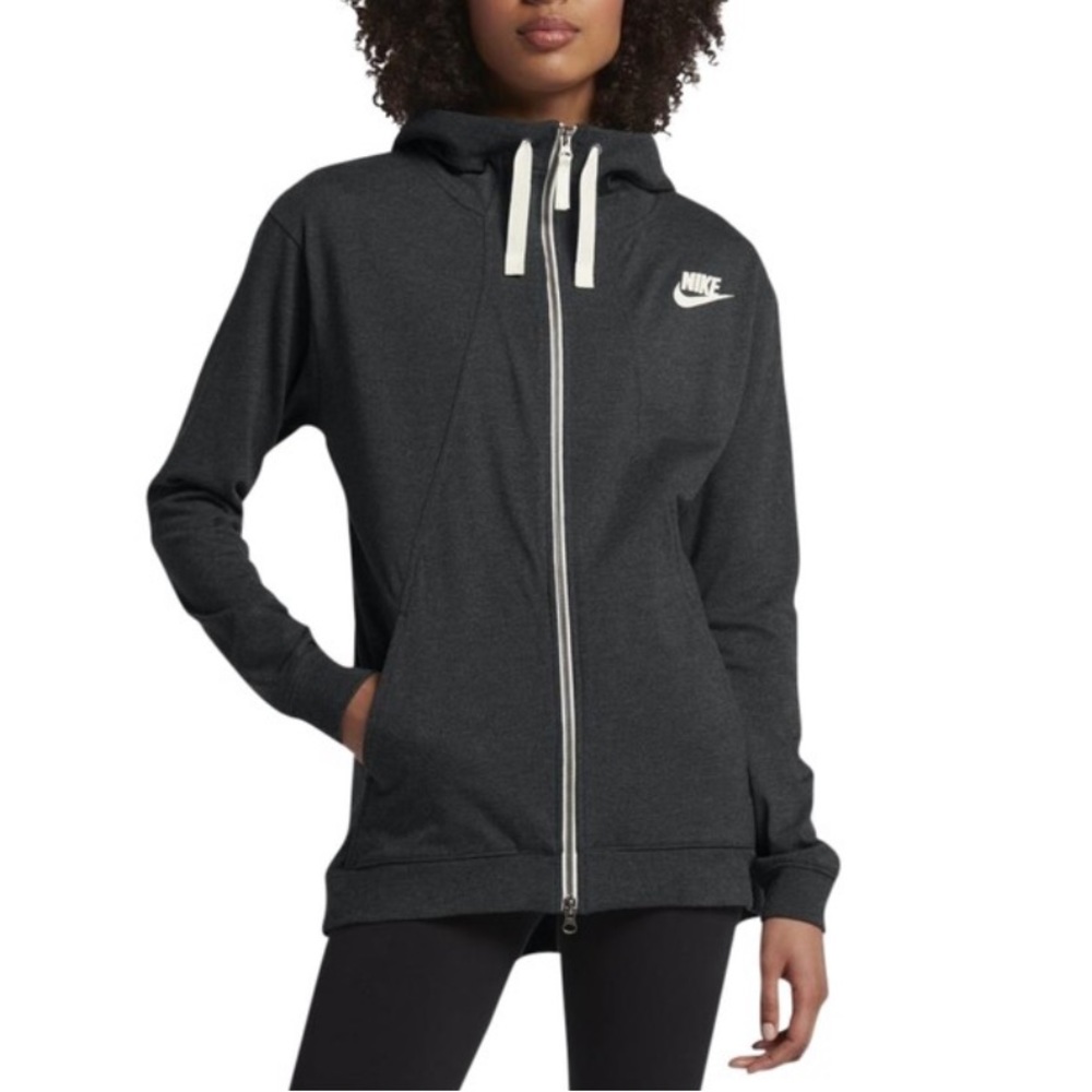 Nike Dark Gray Full-Zip Hoodie with White Accents